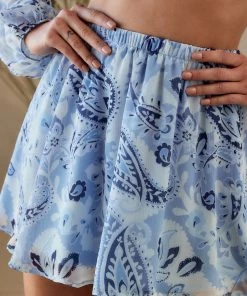 Emory Park Aruma Blue Paisley Mini Skirt CLOTHING 12 Emory Park Aruma Blue Paisley Mini Skirt CLOTHING