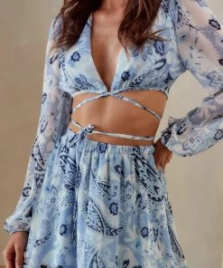 Emory Park CLOTHING Aruma Blue Paisley Wrap Top