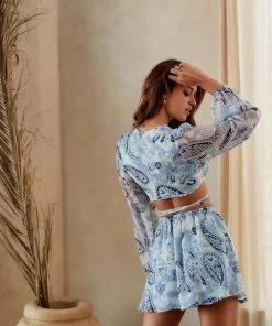 Emory Park Aruma Blue Paisley Mini Skirt CLOTHING 13 Emory Park Aruma Blue Paisley Mini Skirt CLOTHING