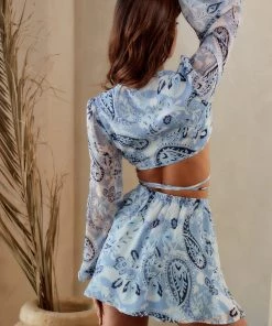 Emory Park CLOTHING Aruma Blue Paisley Wrap Top