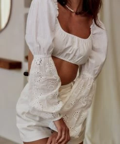 CLOUD TEN Astoria White Eyelet Crop Top