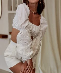 CLOUD TEN Astoria White Eyelet Crop Top