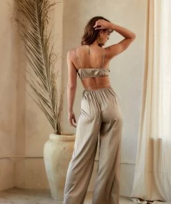ACOA CLOTHING Audrey Champagne Satin Jumpsuit