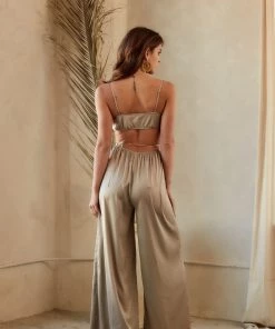 ACOA CLOTHING Audrey Champagne Satin Jumpsuit