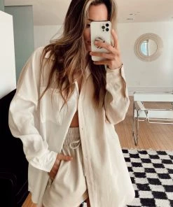 ACOA CLOTHING Presley Beige Vegan Leather Shorts