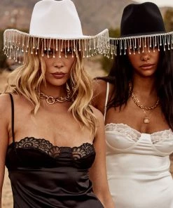 HUAYI HATS New Arrivals Dolly Black Cowboy Fringe Hat