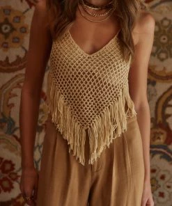 CLOUD TEN Bea Beige Fringe Halter Top 15 CLOUD TEN Bea Beige Fringe Halter Top