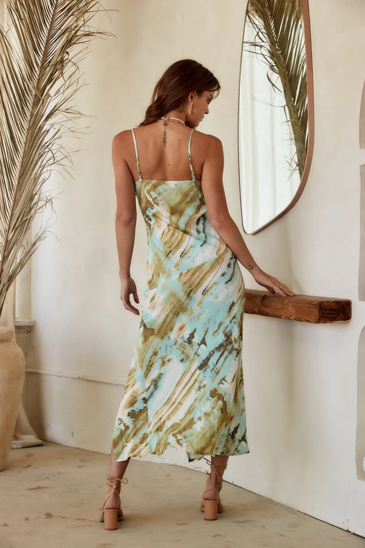 Adel B Boheme Olive Marble Maxi Dress 8 Adel B Boheme Olive Marble Maxi Dress