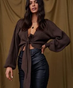 ACOA CLOTHING Bria Chocolate Tie Sweater