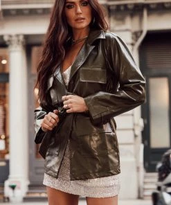 Bailey Rose CLOTHING Lotus Olive Vegan Leather Jacket