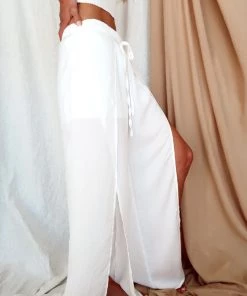 HYFVE Dalia Front Slit White Pants CLOTHING