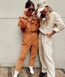 MABLE CLOTHING Hendrix Tan Corduroy Jumpsuit