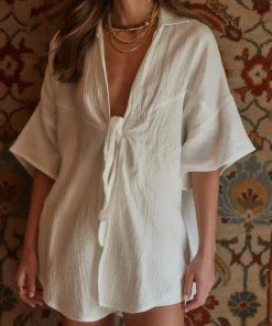 CLOUD TEN Essa White Gauze Top CLOTHING