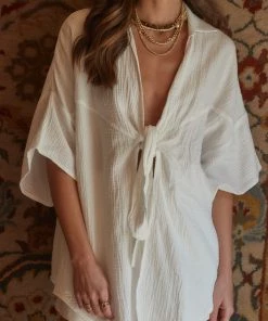 CLOUD TEN Essa White Gauze Top CLOTHING