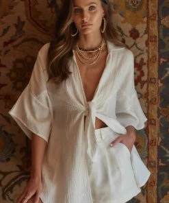 CLOUD TEN Essa White Gauze Top CLOTHING