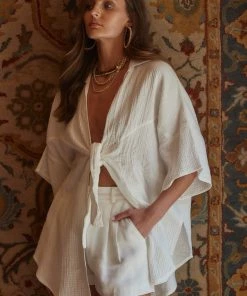 CLOUD TEN Essa White Gauze Top CLOTHING