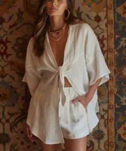 CLOUD TEN Essa White Gauze Top CLOTHING