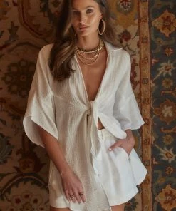 CLOUD TEN Essa White Gauze Top CLOTHING