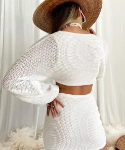 ACOA CLOTHING Free Bird White Long Sleeve Mini Dress 8 ACOA CLOTHING Free Bird White Long Sleeve Mini Dress