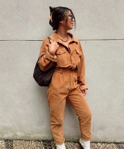 MABLE CLOTHING Hendrix Tan Corduroy Jumpsuit