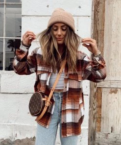 ACOA Nightfall Rust Plaid Shacket CLOTHING