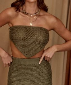 WINK Gabrielle Olive Crochet Top