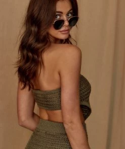 WINK Gabrielle Olive Crochet Top