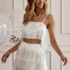 CLOUD TEN Gatsby White Fringe Crop Top