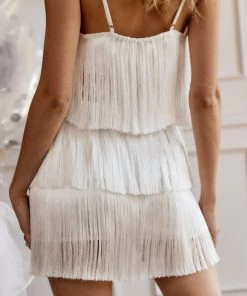 CLOUD TEN Gatsby White Fringe Skirt CLOTHING