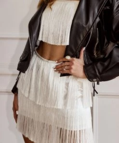 CLOUD TEN Gatsby White Fringe Crop Top