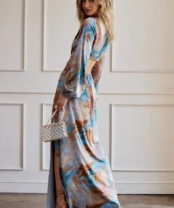 ACOA CLOTHING Gizelle Marble Satin Maxi Dress