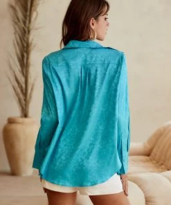 ACOA Gold Rush Aqua Jacquard Blouse 16 ACOA Gold Rush Aqua Jacquard Blouse