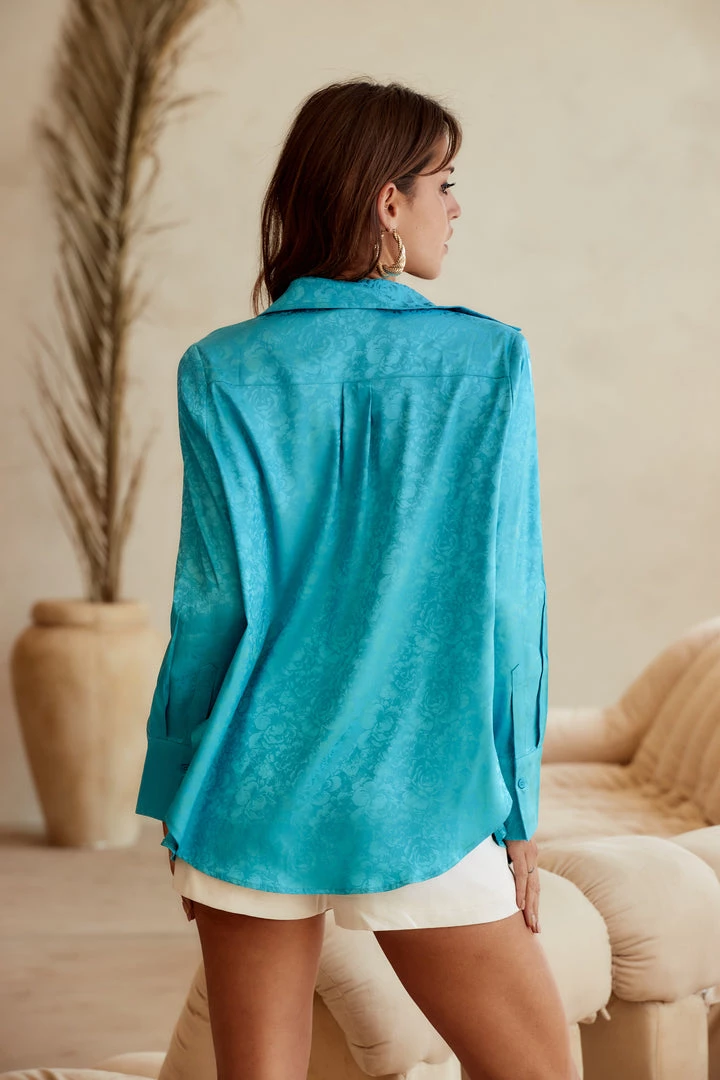 ACOA Gold Rush Aqua Jacquard Blouse 7 ACOA Gold Rush Aqua Jacquard Blouse