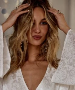 ACOA Gold Standard White Jacquard Kimono Dress CLOTHING