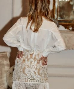 ACOA Gracelyn White Fringe Mini Skirt