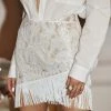 ACOA Gracelyn White Fringe Mini Skirt