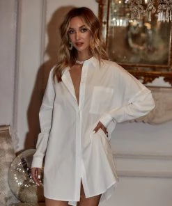 CRESCENT Hadley White Poplin Mini Dress CLOTHING