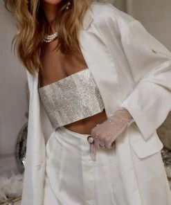 LE LIS CLOTHING Halley White Satin Blazer