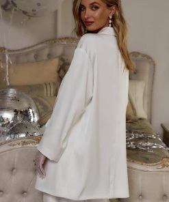 LE LIS CLOTHING Halley White Satin Blazer