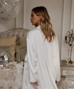 LE LIS CLOTHING Halley White Satin Blazer