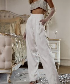 LE LIS Halley White Satin Trousers CLOTHING
