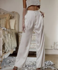 LE LIS Halley White Satin Trousers CLOTHING