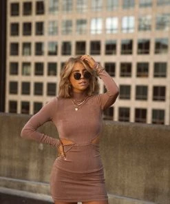 ACOA Aluna Taupe Chain Mini Dress CLOTHING