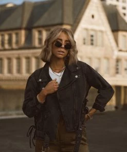 CLOUD TEN Jet Setter Black Denim Jacket CLOTHING