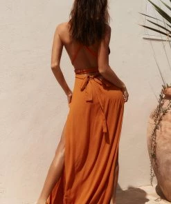 WINK CLOTHING Harbor Orange Wrap Top Maxi Dress