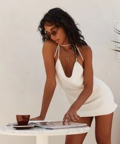 ACOA CLOTHING Past The Horizon White Cowl Neck Mini Dress 14 ACOA CLOTHING Past The Horizon White Cowl Neck Mini Dress