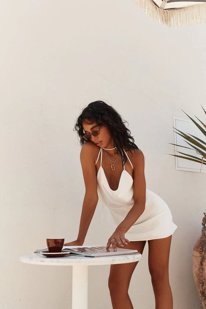 ACOA CLOTHING Past The Horizon White Cowl Neck Mini Dress 5 ACOA CLOTHING Past The Horizon White Cowl Neck Mini Dress