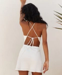 ACOA CLOTHING Past The Horizon White Cowl Neck Mini Dress