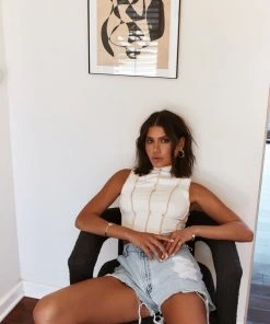 BEIGE BOTANY New Arrivals Avalon White Ribbed Tank