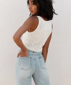 REHAB Bogota White Crochet Open Knit Tank